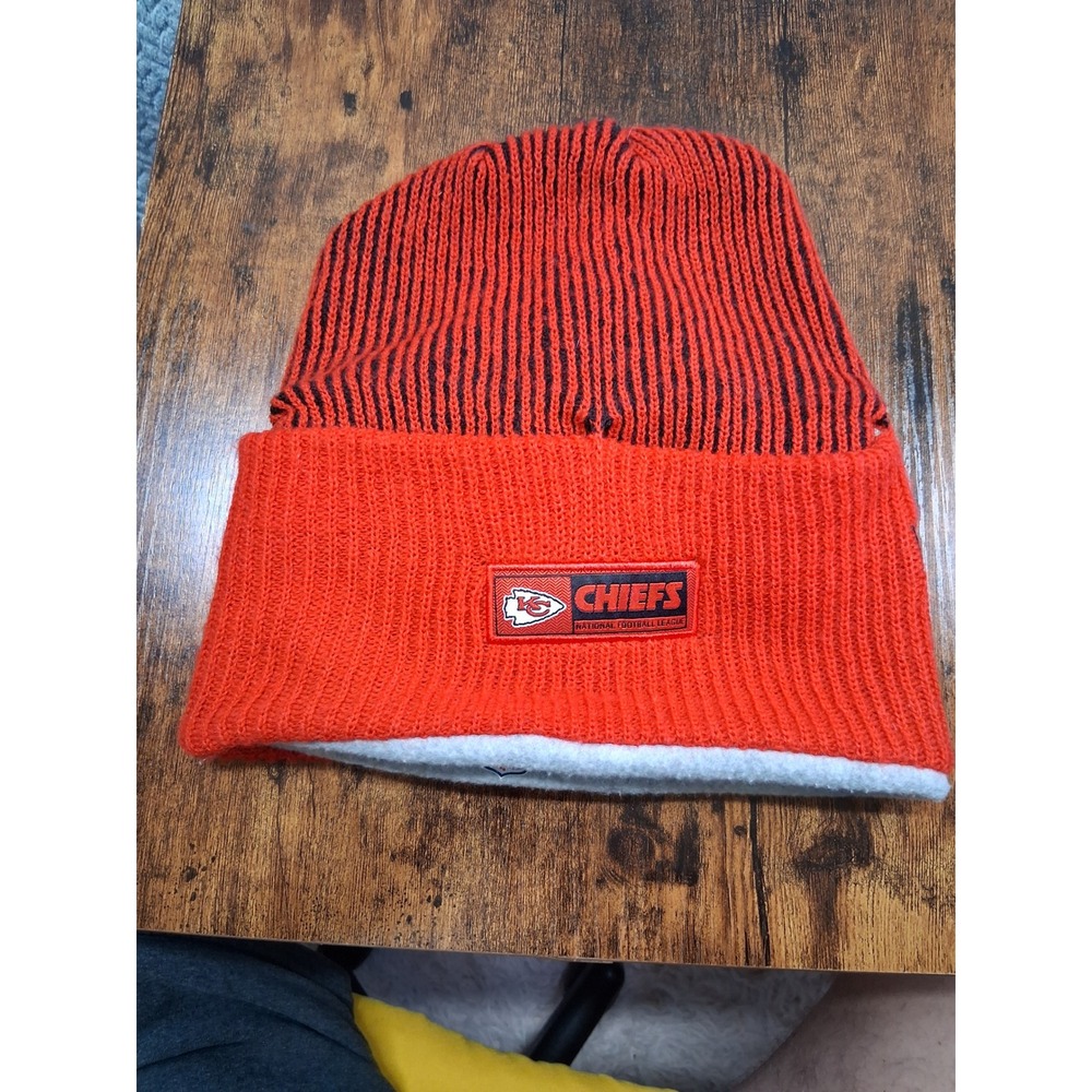 Kansas City Chiefs New Era Red Black Striped Fleece Lined Cuffed Beanie Hat OSFM